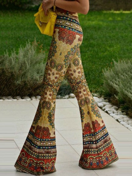 Pants Polyester Raised Waist Floral Print Trousers Mssza