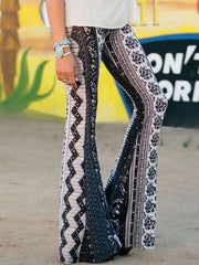 Pants Polyester Raised Waist Floral Print Trousers Mssza