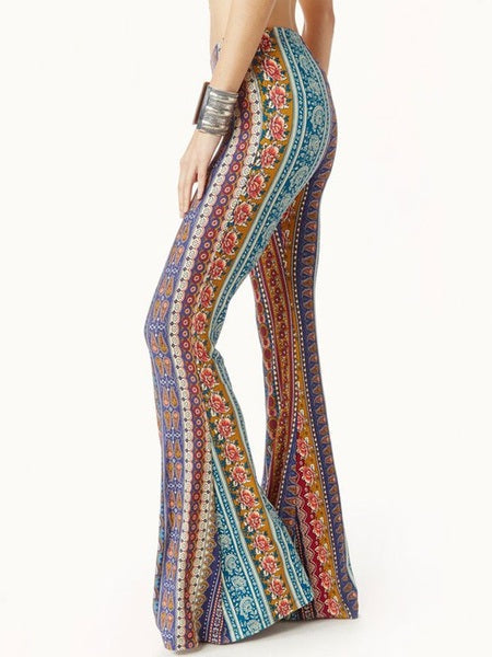 Pants Polyester Raised Waist Floral Print Trousers Mssza