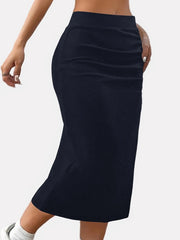 Party Solid Color Midi Skirts Casual High Waist Side Split Slim Skirts Ladies Elegant A Line Pleated Skirts Mssza