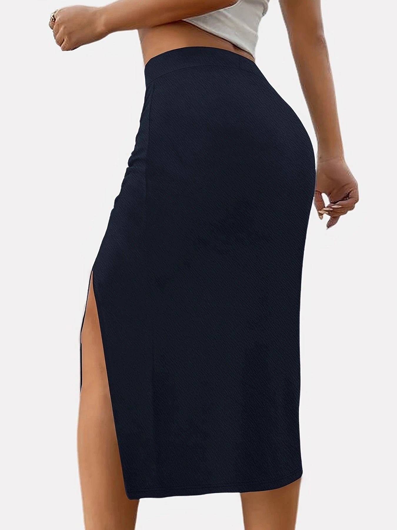 Party Solid Color Midi Skirts Casual High Waist Side Split Slim Skirts Ladies Elegant A Line Pleated Skirts Mssza