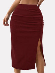 Party Solid Color Midi Skirts Casual High Waist Side Split Slim Skirts Ladies Elegant A Line Pleated Skirts Mssza