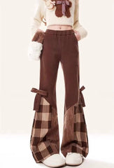 Patchwork Checkered Slim And Slightly Flared Pants Streetwear Mssza