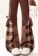 Patchwork Checkered Slim And Slightly Flared Pants Streetwear Mssza