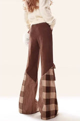 Patchwork Checkered Slim And Slightly Flared Pants Streetwear Mssza