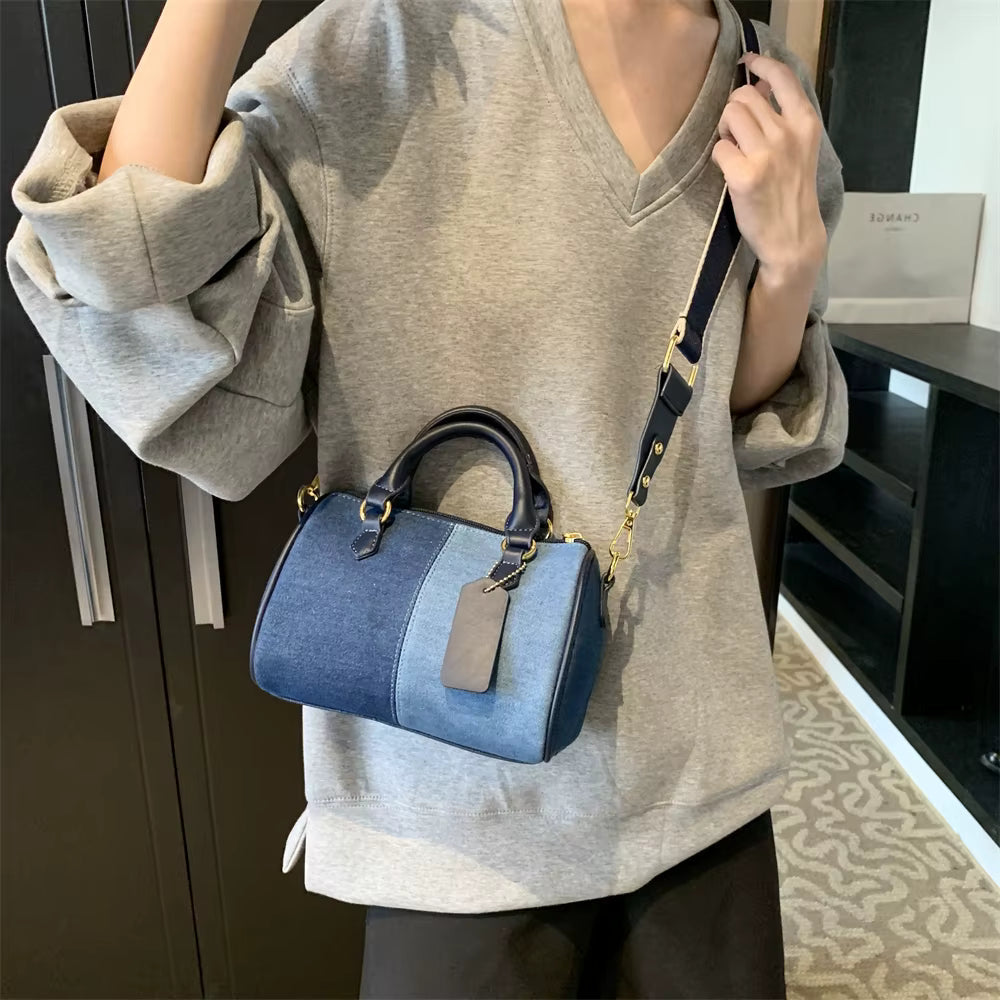 Patchwork Colorblock Denim Casual Street Cross Body Mini Handbags Mssza