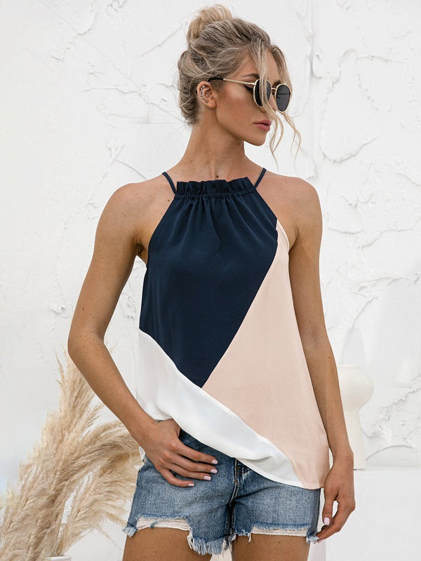 Patchwork Design Halter Sleeveless Cami Mssza
