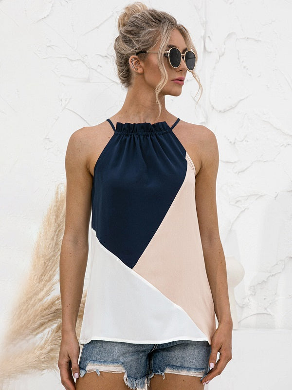Patchwork Design Halter Sleeveless Cami Mssza
