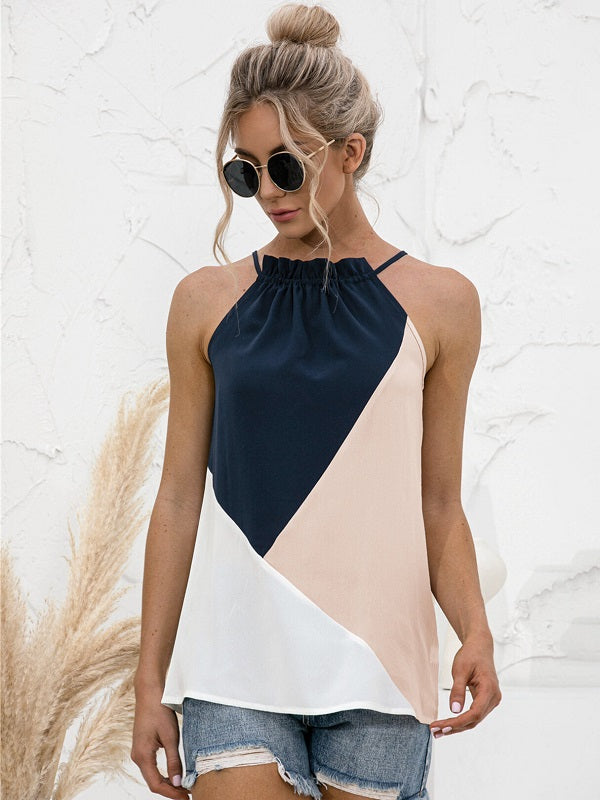 Patchwork Design Halter Sleeveless Cami Mssza