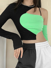 Patchwork E-girl Style Gothic Blocking Hip Hop Hollow Out Backless Top Mssza