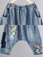 Patchwork Floral Embroidery Vintage Jeans Mssza