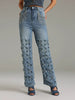 Patchwork Hollow Out Solid Slimming Spliced Tassels High Waist Jeans Mssza