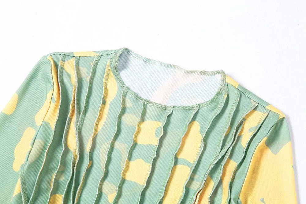 Patchwork Long Sleeve O Neck Slim Streetwear Tees Mssza