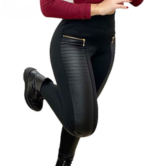 Patchwork PU Leather Zip Up Faux Leather High Waist Pencil Pants Mssza