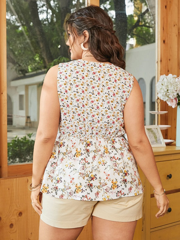 Patchwork Sleeveless V-neck Tank Top Mssza