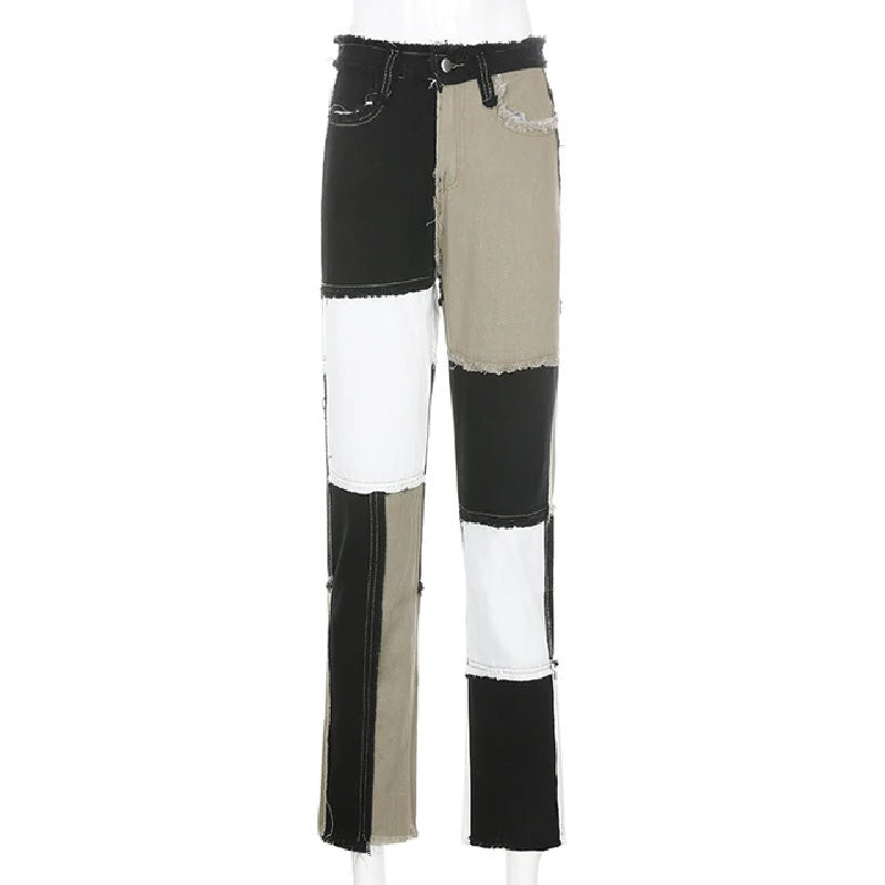 Patchwork Streetwear Hippie Jeans High Waist Pants Mssza