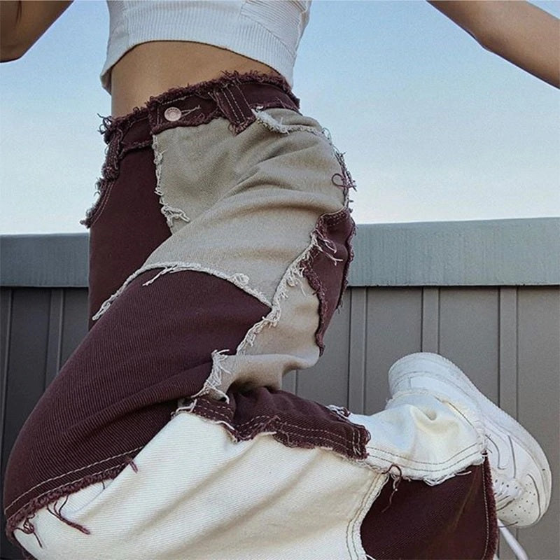 Patchwork Streetwear Hippie Jeans High Waist Pants Mssza