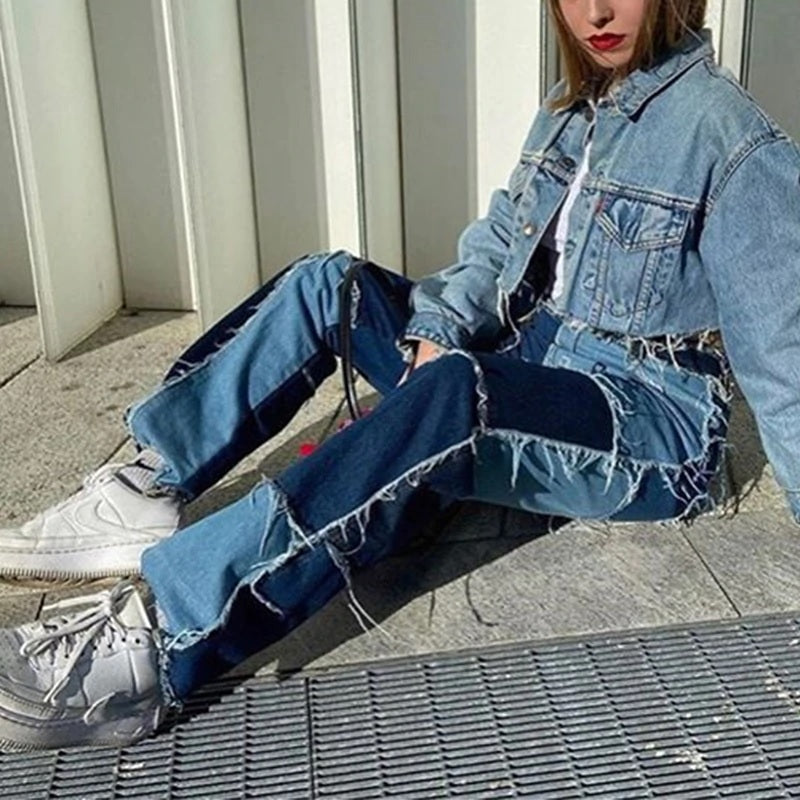 Patchwork Streetwear Hippie Jeans High Waist Pants Mssza
