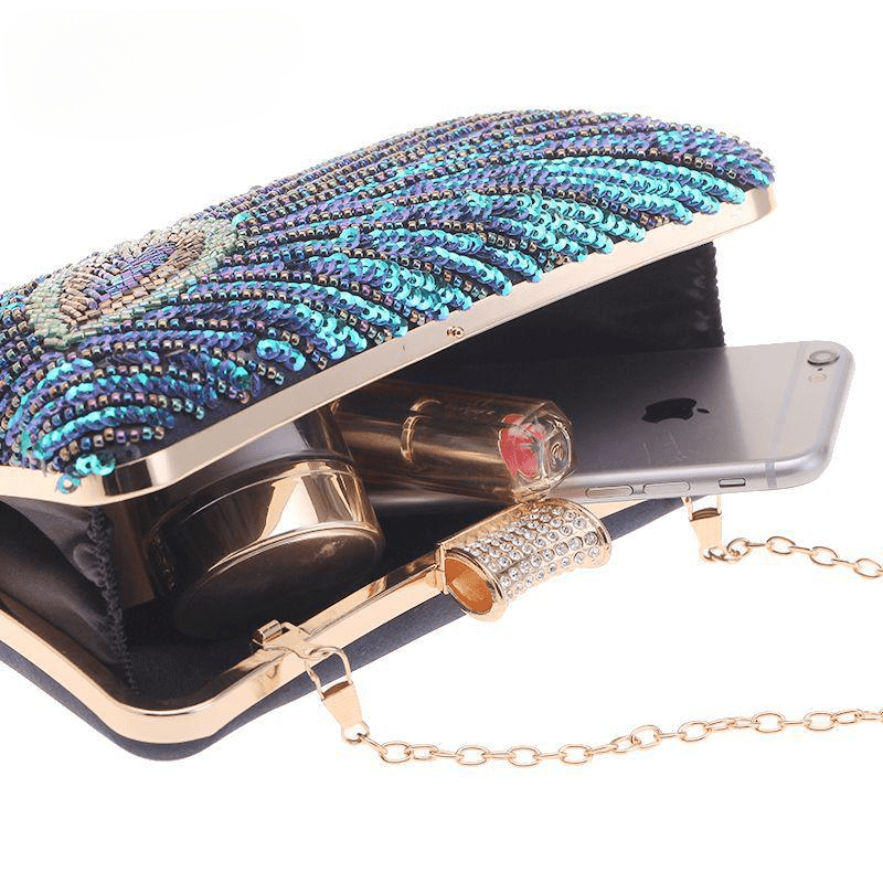 Peacock Sequins Beading Clutch Bags Glitter Women in Evening Bags Rhinestone Hasp Sac Main Femme Lady's Handbag Purse Crossbody Mssza
