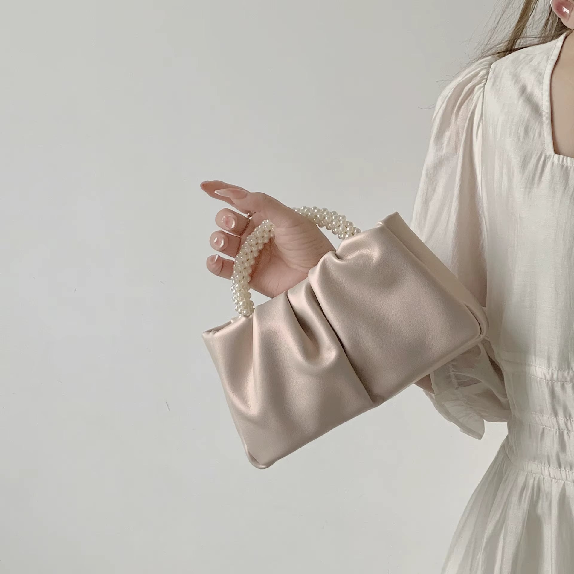Pearl Handle Square Shoulder Small Messenger Dinner Clutch Purse Mssza
