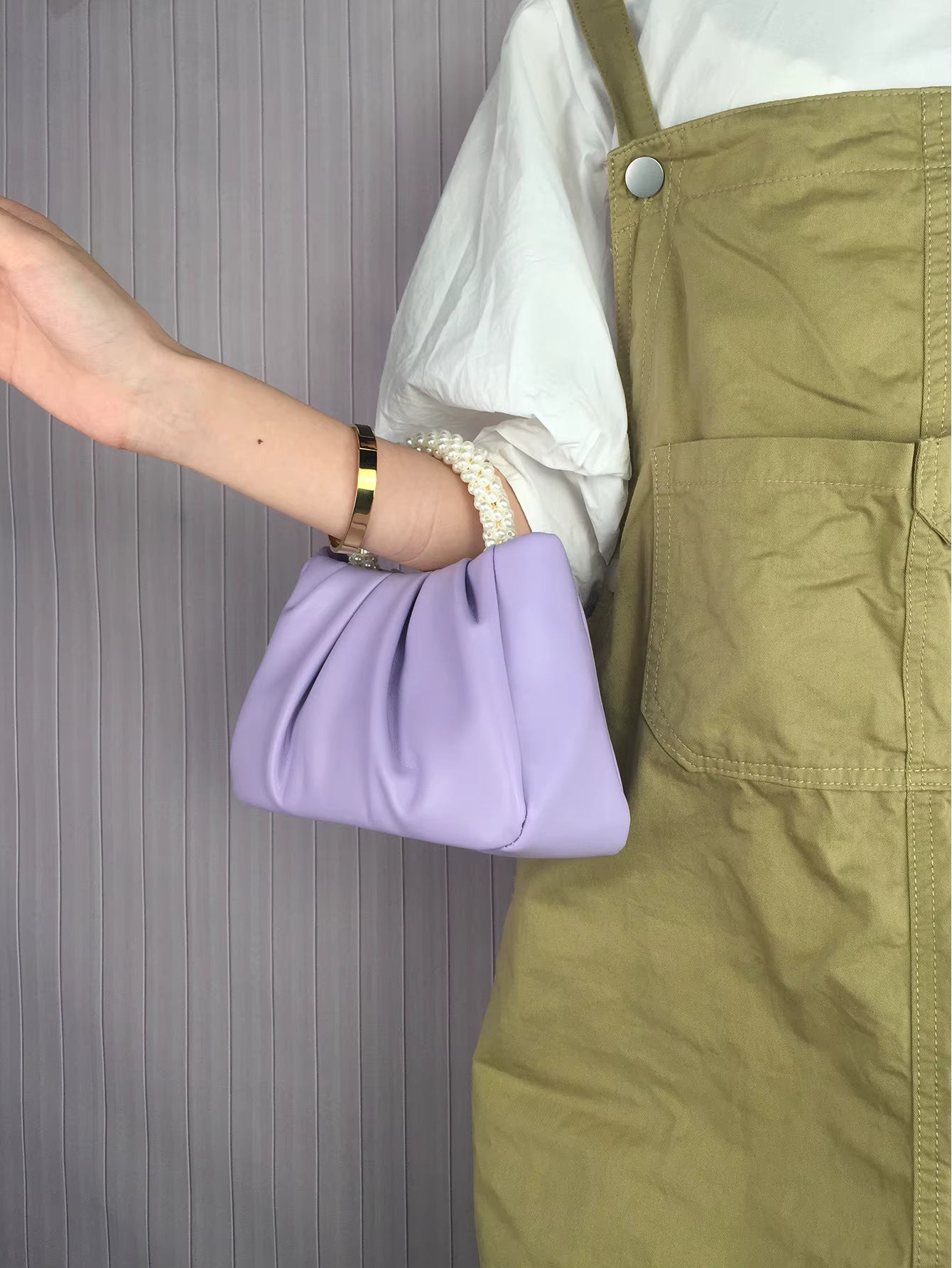 Pearl Handle Square Shoulder Small Messenger Dinner Clutch Purse Mssza