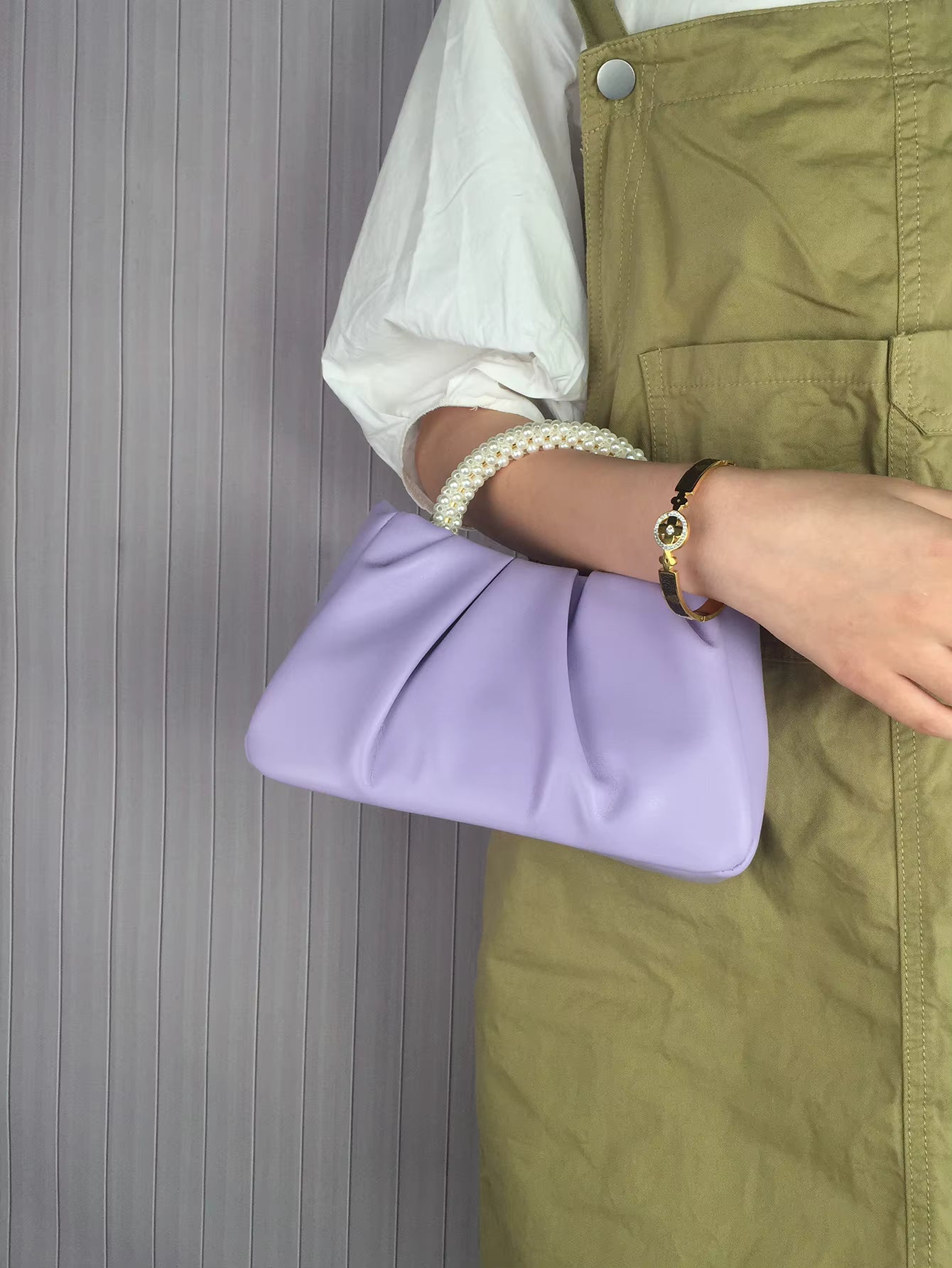 Pearl Handle Square Shoulder Small Messenger Dinner Clutch Purse Mssza