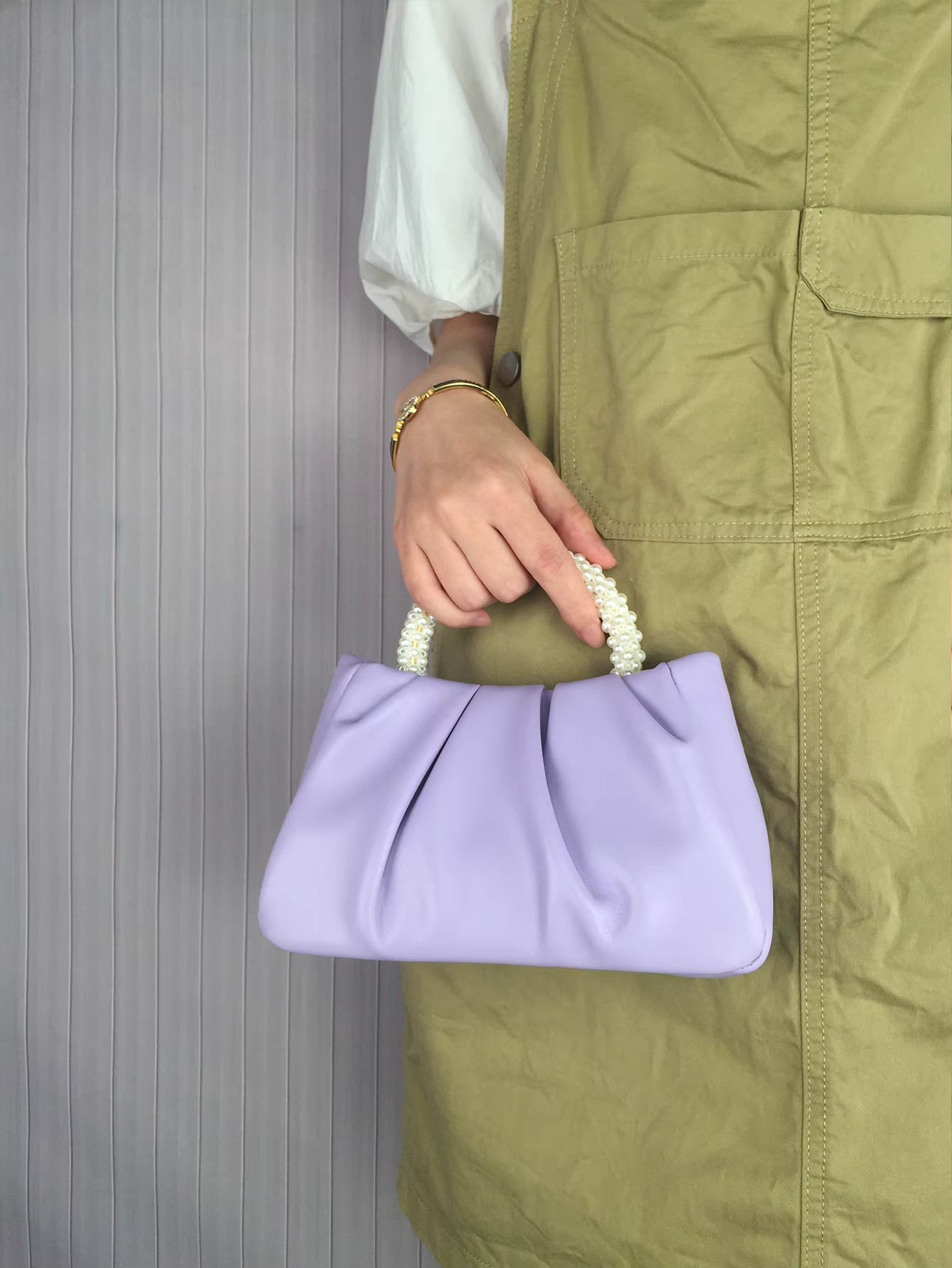 Pearl Handle Square Shoulder Small Messenger Dinner Clutch Purse Mssza
