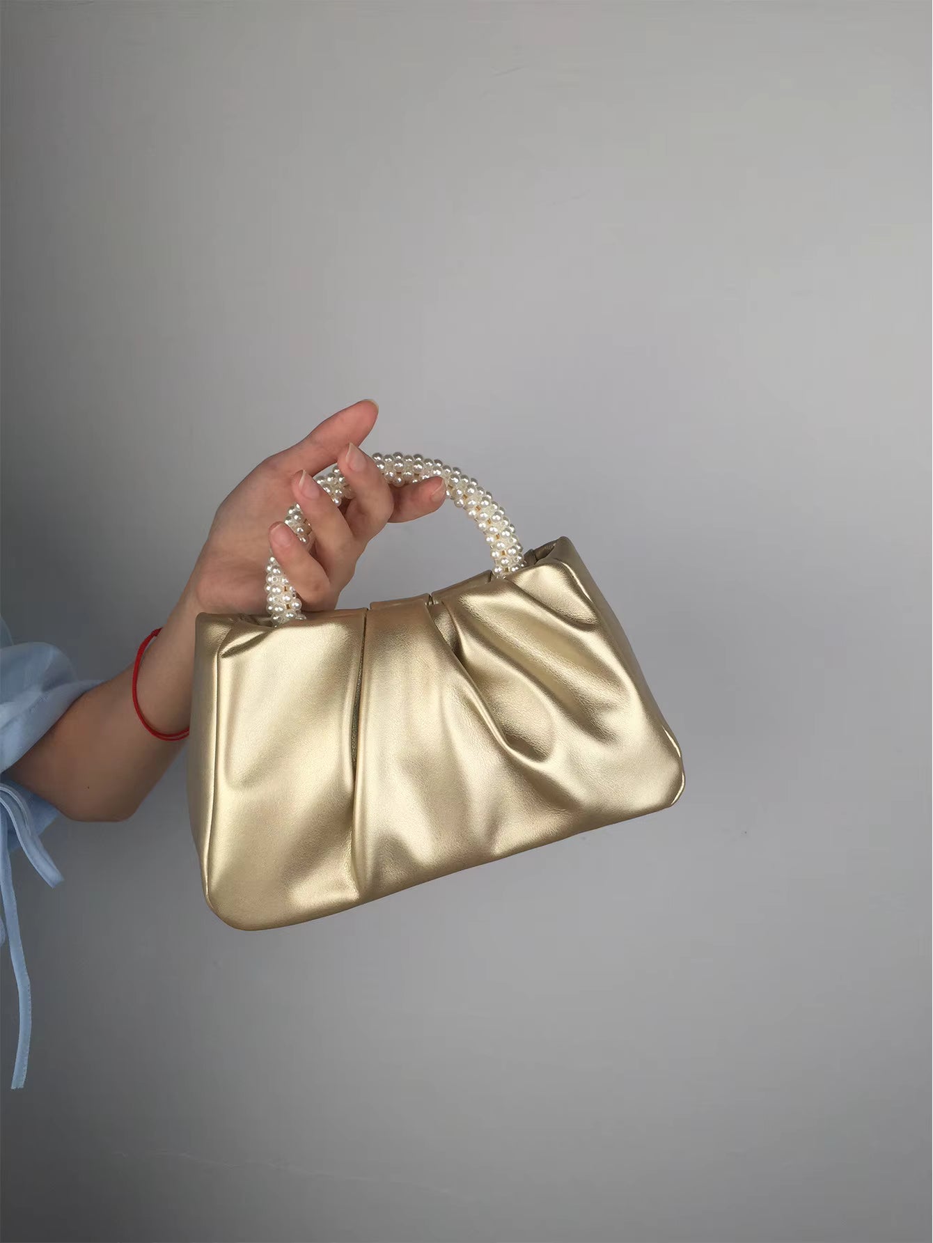 Pearl Handle Square Shoulder Small Messenger Dinner Clutch Purse Mssza
