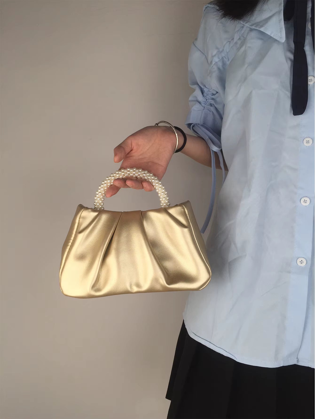 Pearl Handle Square Shoulder Small Messenger Dinner Clutch Purse Mssza