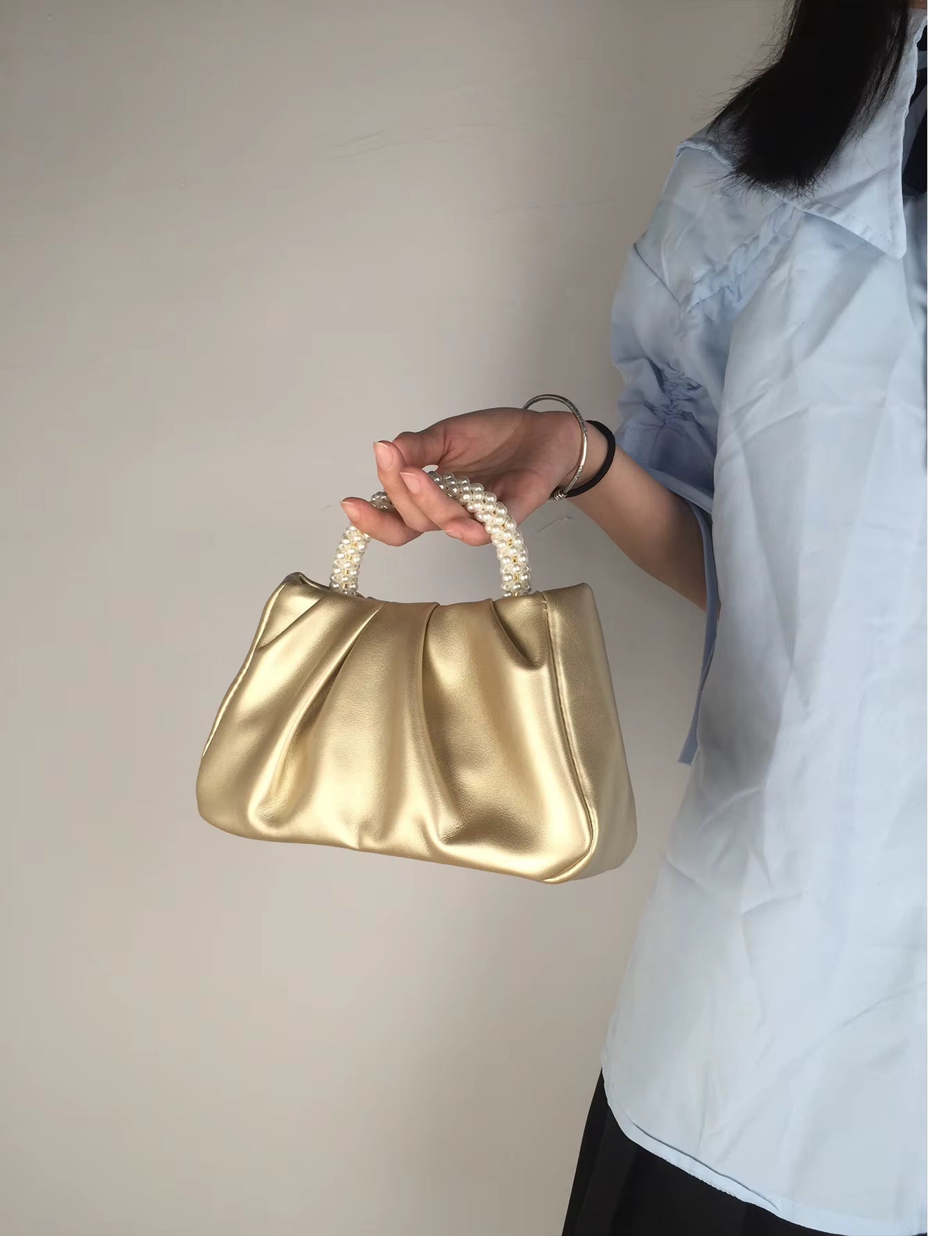 Pearl Handle Square Shoulder Small Messenger Dinner Clutch Purse Mssza