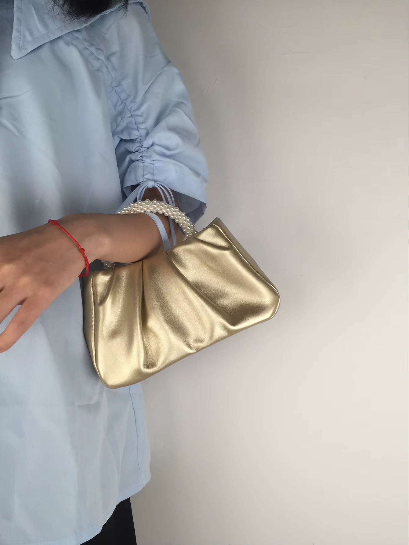 Pearl Handle Square Shoulder Small Messenger Dinner Clutch Purse Mssza