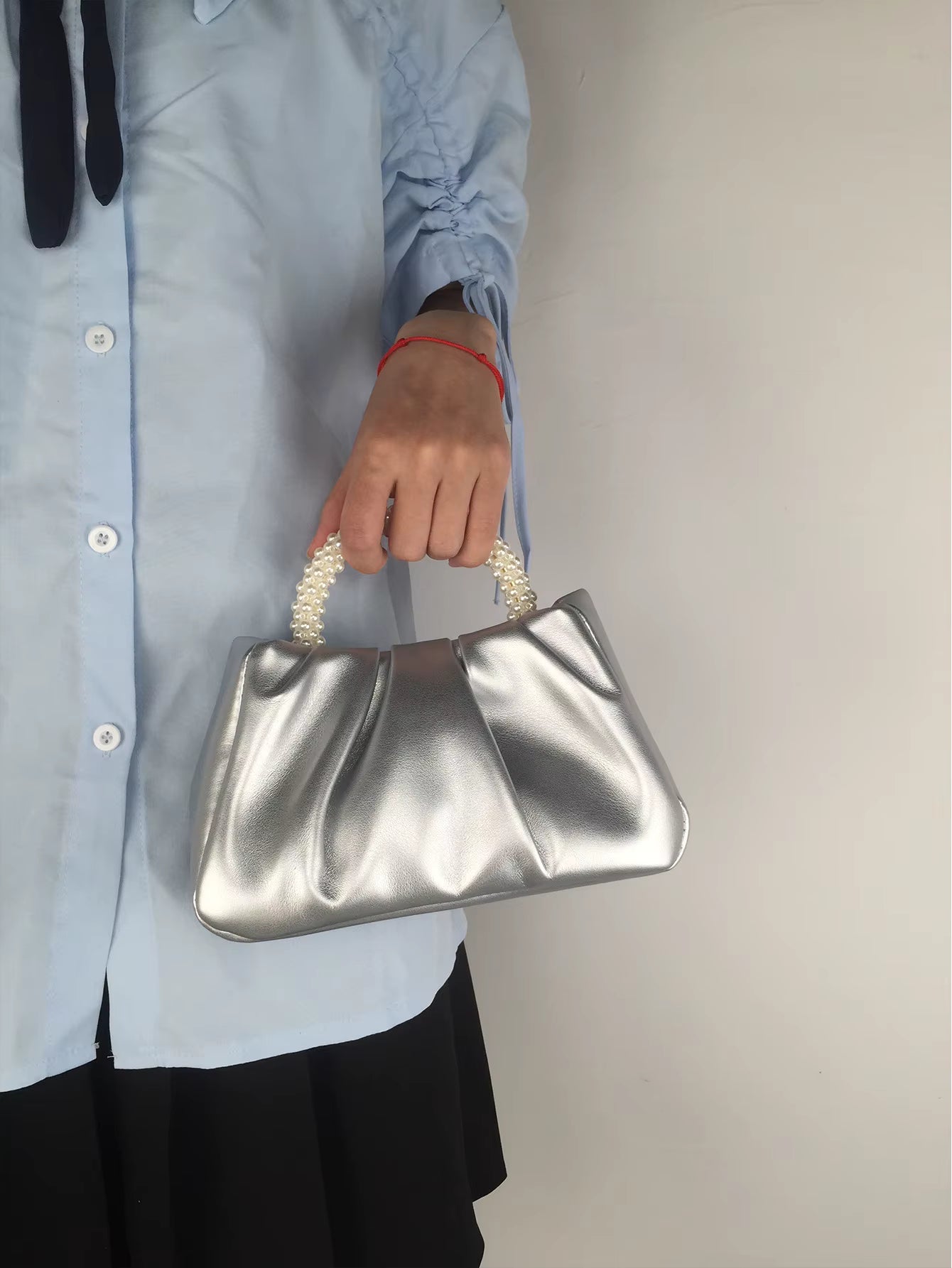 Pearl Handle Square Shoulder Small Messenger Dinner Clutch Purse Mssza