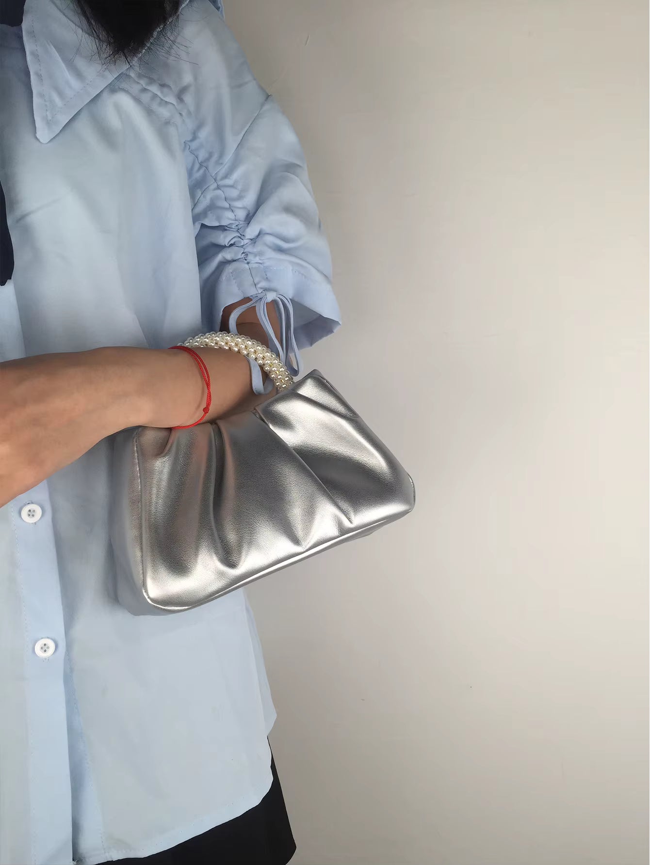 Pearl Handle Square Shoulder Small Messenger Dinner Clutch Purse Mssza