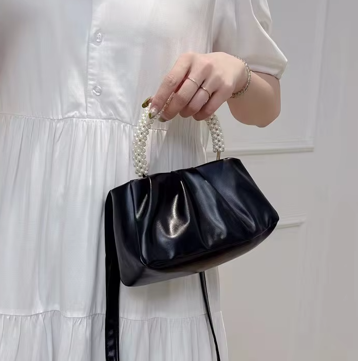 Pearl Handle Square Shoulder Small Messenger Dinner Clutch Purse Mssza