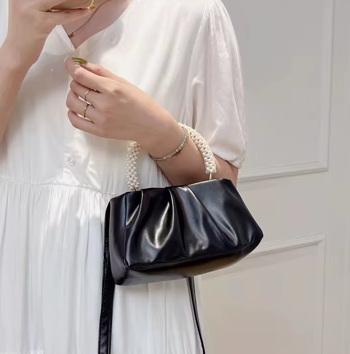 Pearl Handle Square Shoulder Small Messenger Dinner Clutch Purse Mssza