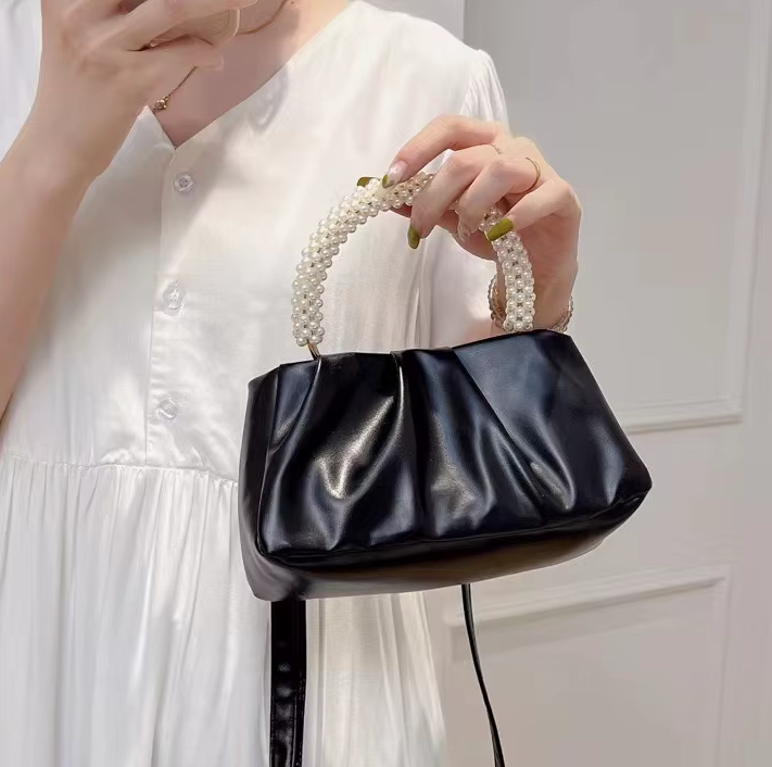 Pearl Handle Square Shoulder Small Messenger Dinner Clutch Purse Mssza