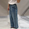 Pearl Low Waist Wide Leg Pocket Solid High Street Washed Denim Jean Mssza