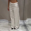Pearl Low Waist Wide Leg Pocket Solid High Street Washed Denim Jean Mssza
