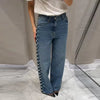 Pearl Low Waist Wide Leg Pocket Solid High Street Washed Denim Jean Mssza