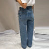 Pearl Low Waist Wide Leg Pocket Solid High Street Washed Denim Jean Mssza