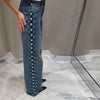 Pearl Low Waist Wide Leg Pocket Solid High Street Washed Denim Jean Mssza