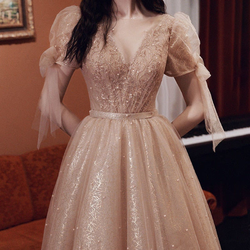 Pearls Beading Tulle Party Dresses Mssaz Desses