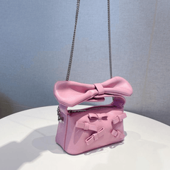 Pink Macaron Crossbody Handbags Bowknot Chain Pillow Bag Cute Box Shape Shopping Shoulder Bags Mssza