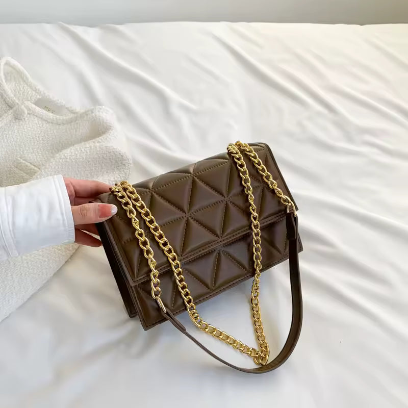Plaid Designer Pu Leather Shoulder Chain Square Handbags Mssza