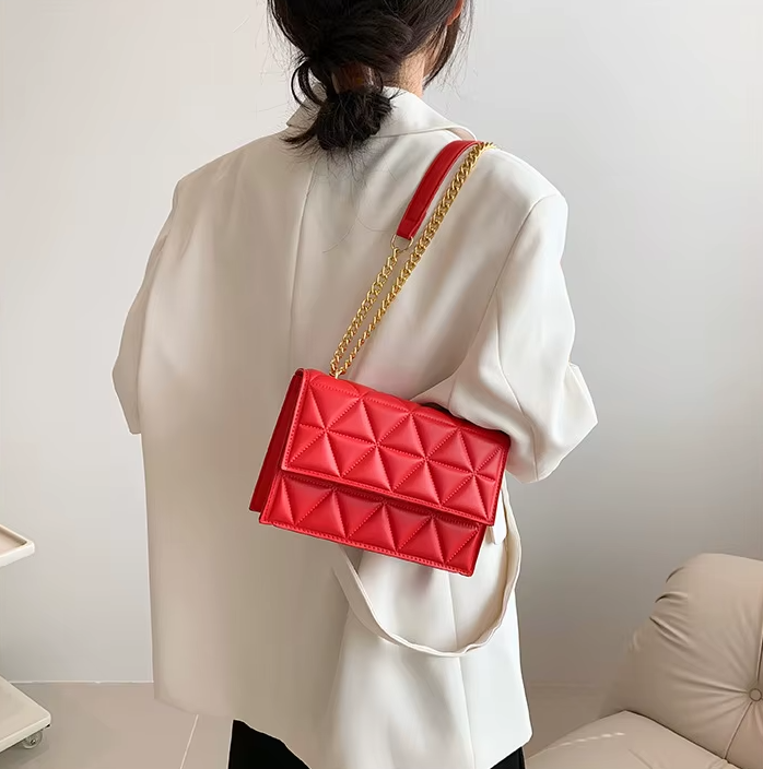 Plaid Designer Pu Leather Shoulder Chain Square Handbags Mssza