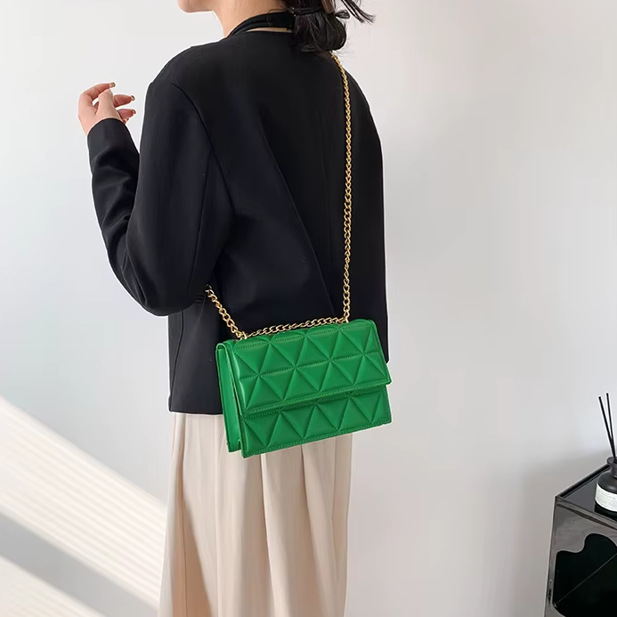 Plaid Designer Pu Leather Shoulder Chain Square Handbags Mssza