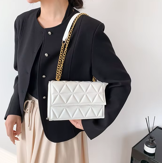 Plaid Designer Pu Leather Shoulder Chain Square Handbags Mssza