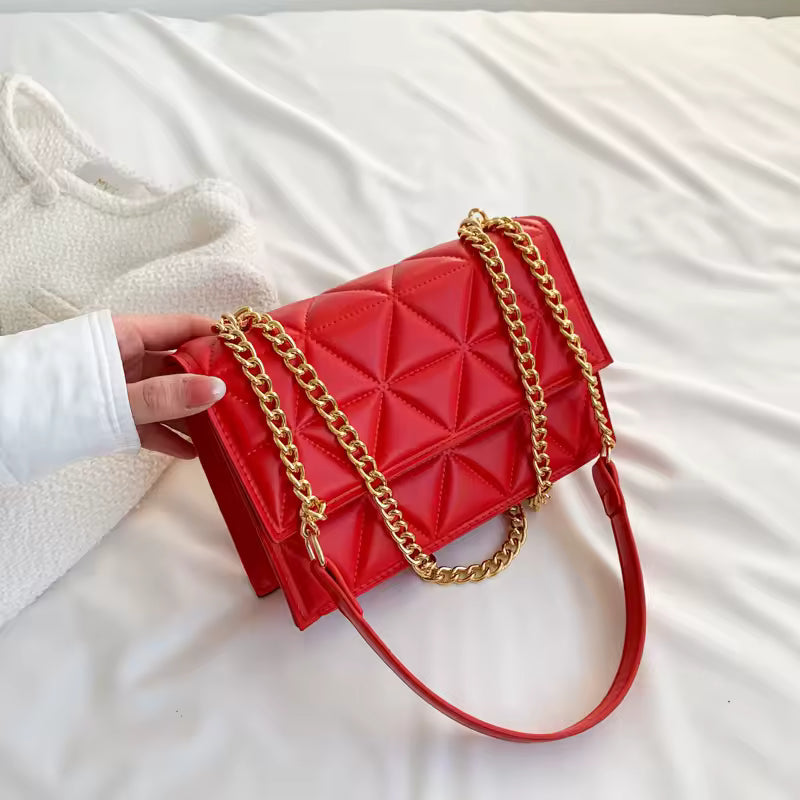 Plaid Designer Pu Leather Shoulder Chain Square Handbags Mssza