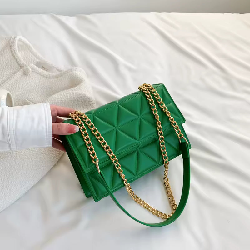 Plaid Designer Pu Leather Shoulder Chain Square Handbags Mssza
