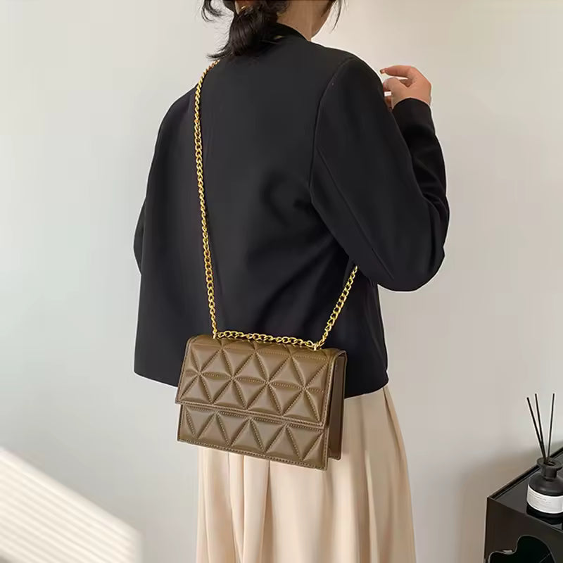 Plaid Designer Pu Leather Shoulder Chain Square Handbags Mssza